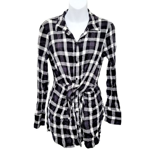 2/$20 Eliane Rose Black & White Plaid Pattern Buttons Down Shirt Top Size: Small - Picture 1 of 12